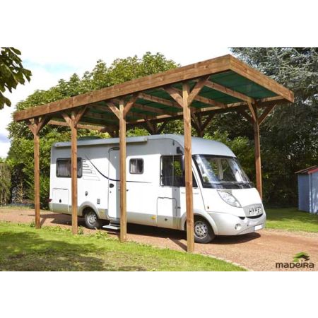 Carport couvert Camping Car en Bois 404x802cm couverture Polycarbonate