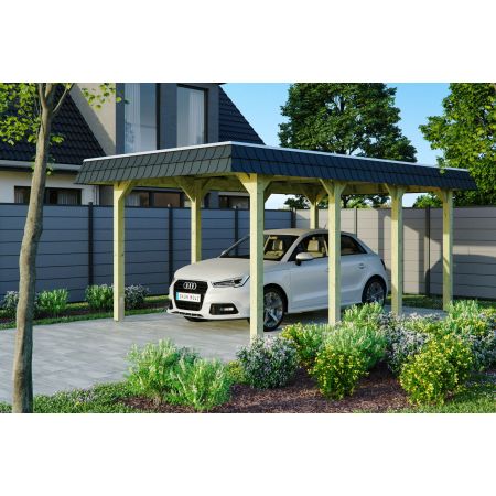 Carport Bois Spreewald1 avec bandeau noir 589x345cm