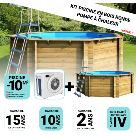 Piscine Bois Hexagonale 395x117 cm + Pompe à Chaleur OFFERTE 