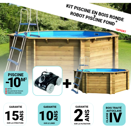 Piscine Bois Hexagonale 395x117 cm + Robot de Piscine OFFERT ! 