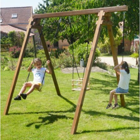 Portique en bois ULYSSE : 1 balançoire, 1 siège bébé et 1 disque L240xl207xH224cm