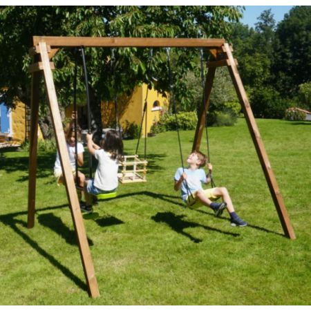 Portique en bois PIERRE : 1 balançoire, 1 siège bébé et 1 vis-à-vis L240xl207xH224cm