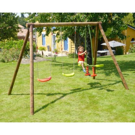 Portique en bois PACCO: 2 balançoires et 1 vis-à-vis L295xl166xH195