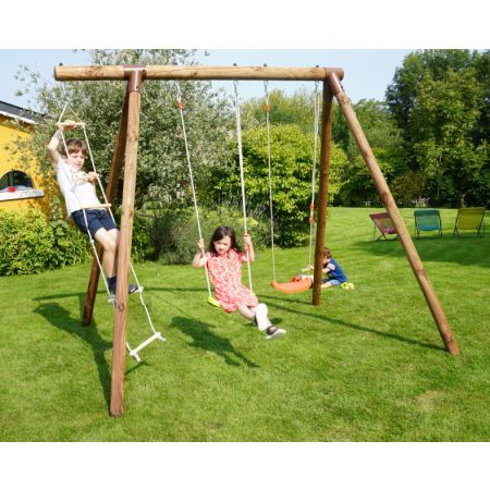 Portique en bois ARTHUR : 2 balançoires et 1 échelle L278xl189xH222cm