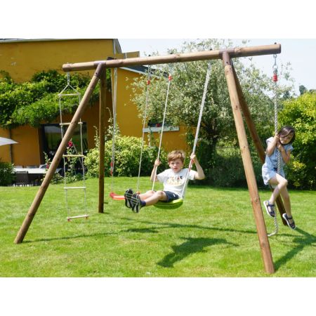 Portique en bois ERNEST: 2 balançoires, 1 échelle et 1 corde L276xl189xH222cm