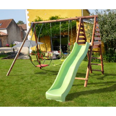 Portique en bois NIGEL avec toboggan, 1 balançoire, 1 vis-à-vis et 1 balancelle L324xl354xH222 cm 