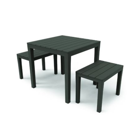 Ensemble avec banc x2 en résine recyclée Anthracite PAPUA