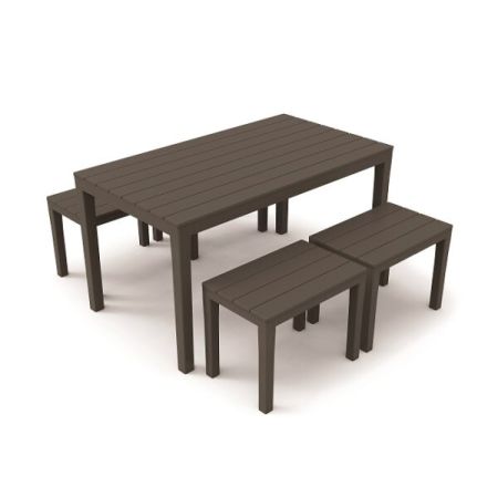 Ensemble Table et bancs SAMOA en résine recyclée Anthracite