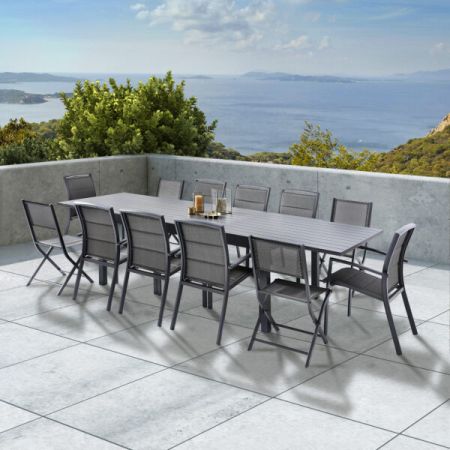 Ensemble De Jardin MODULO ALU 8/12 Personnes Gris Anthracite avec 12 Fauteuils 