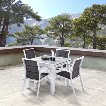 Ensemble De Jardin MODULO ALU 4/8 Personnes DECOR BOIS avec 4 Fauteuils