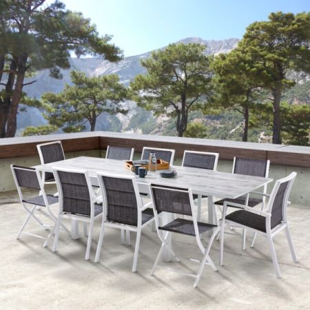 Ensemble De Jardin MODULO ALU 6/10 Personnes DECOR BOIS avec 10 Fauteuils 