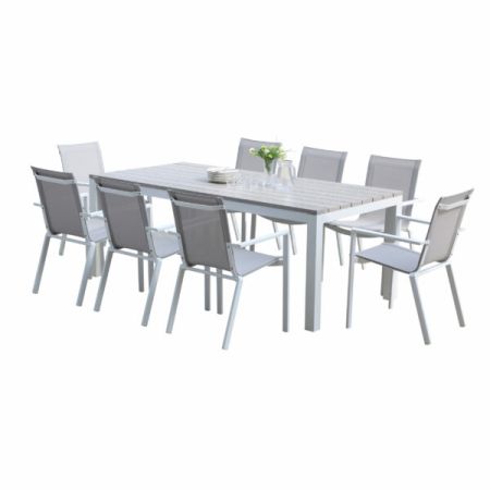 Ensemble de jardin Tampa  ALU 8 Personnes DECOR BOIS GRIS avec 8 fauteuils 