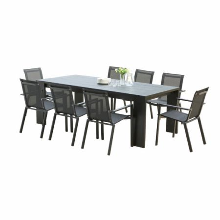 Ensemble de jardin IBIZA ALU noir 6/8 Personnes avec 8 fauteuils  