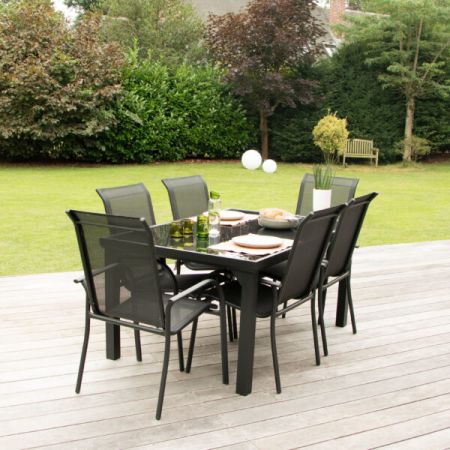 Ensemble de jardin Black Edition pour 6 personnes avec fauteuils 