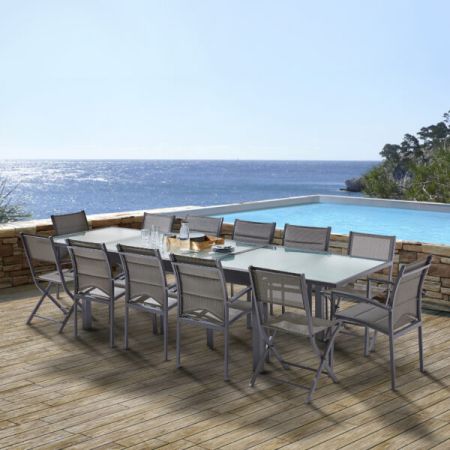 Ensemble de Jardin MODULO 8/12 Places GRIS Anthracite avec fauteuils et chaises pliables 