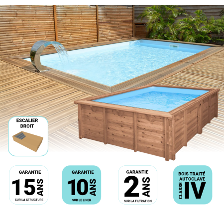 Piscine bois MAEVA Rectangulaire avec Escalier droit 650x350x150m