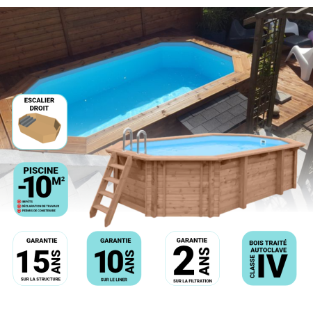 Piscine Bois Lucci Octogonale allongée avec Escalier 415x265x131 cm