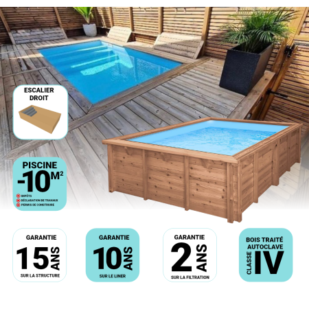 Piscine Bois Luxe Rectangulaire avec Escalier 420x320x145cm