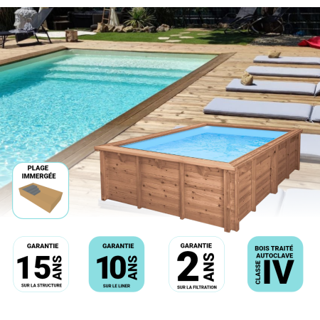 Piscine Bois Lenny Rectangulaire Avec Plage Immergée  + Escalier 720x400x145 cm