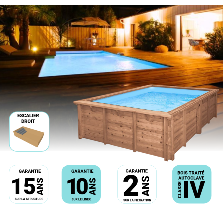 Piscine Bois Lenny Rectangulaire avec Escalier droit 720x400x145 cm 