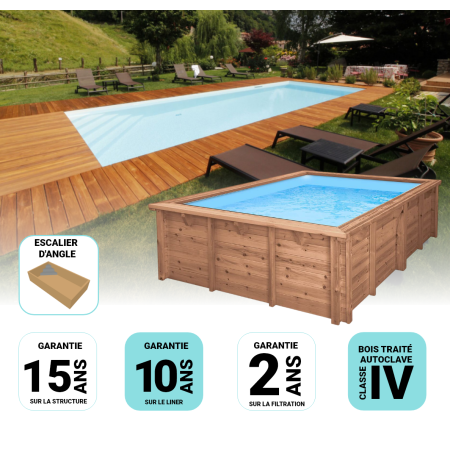 Piscine Bois Diana Rectangulaire avec Escalier D'angle 820x420x145 cm