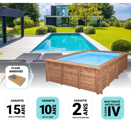 Piscine Bois Diana Rectangulaire avec Plage Immergée + Escalier 820x420x145 cm