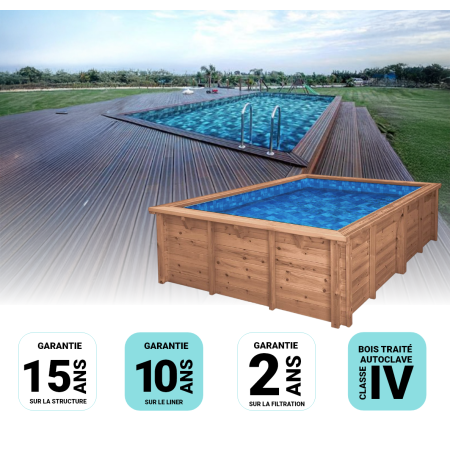 Piscine Bois Rebecca Rectangulaire 920x420x145 cm Pierre de Bali 