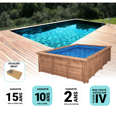 Piscine Bois Rebecca Rectangulaire avec Escalier 920x420x145 cm Pierre de Bali