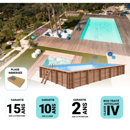 Piscine Bois Supreme Rectangulaire avec Plage Immergée + Escalier 1220x520x145 cm