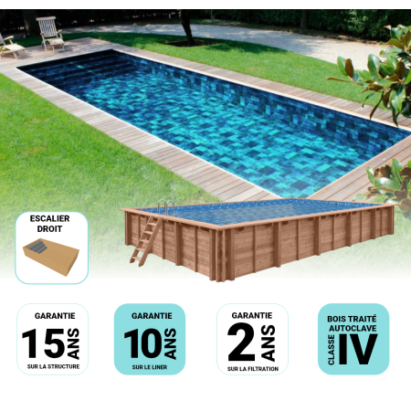 Piscine Bois Supreme Rectangulaire avec Escalier 1220x520x145 cm