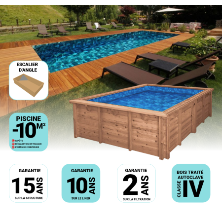 Piscine Bois Bianca Rectangulaire Luxe avec Escalier d'Angle 520x220x145cm Pierre de Bali