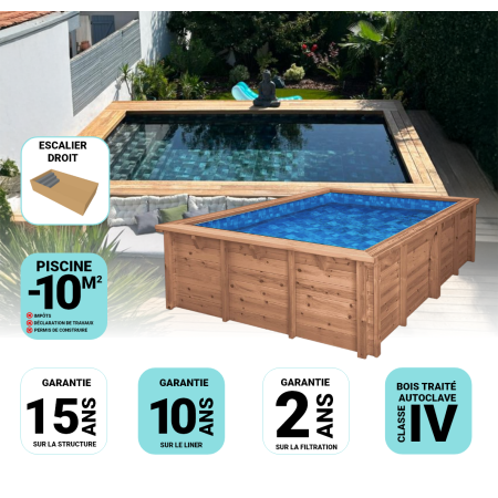 Piscine Bois Bianca Rectangulaire Luxe avec Escalier 520x220x145cm Pierre de Bali