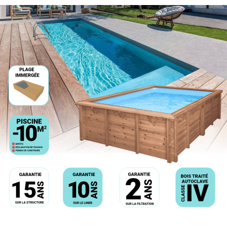 Piscine Bois Bianca Rectangulaire Luxe avec plage immergée 