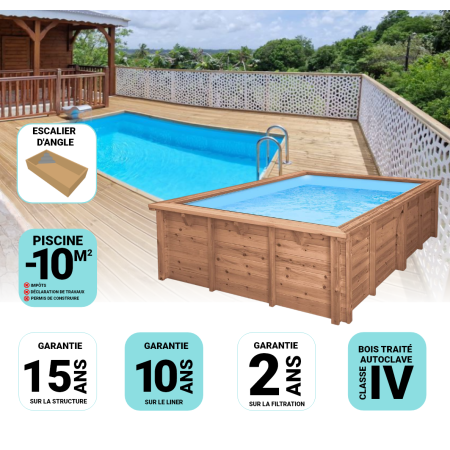Piscine Bois Luna Rectangulaire avec Escalier 350x270x70cm