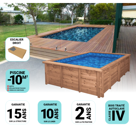 Piscine Bois Luna Rectangulaire avec Escalier 350x270x70cm Pierre de Bali