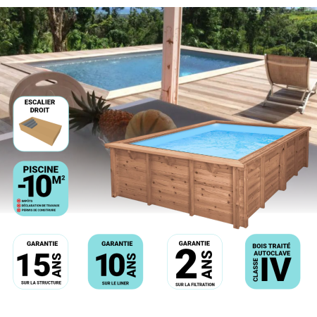 Piscine Bois Luna Rectangulaire avec Escalier 350x270x70cm