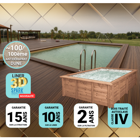 Piscine Bois PRESTIGE Capri Carrée SPARK 420x420x145cm Liner Relief 3D