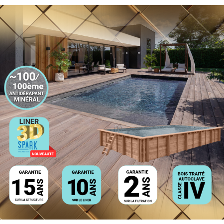 Piscine Bois PRESTIGE Rectangulaire SPARK 350x270x70cm Liner Relief 3D