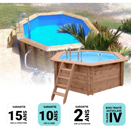 Piscine bois Ronde UBBINK OCEA 580x130cm Liner Bleu