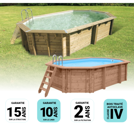 Piscine bois Allongée UBBINK OCEA 610x400x130cm Liner Bleu 
