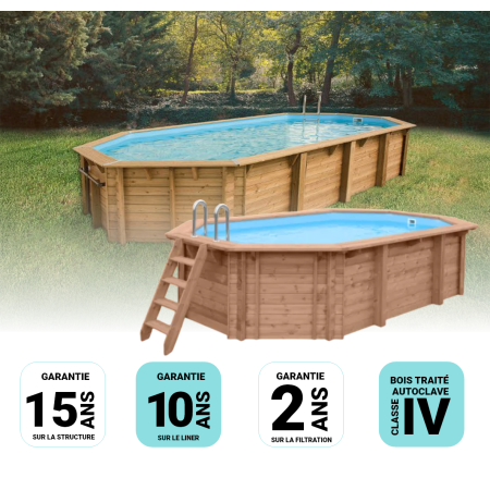 Piscine bois Allongée UBBINK OCEA 860x470x130cm Liner Bleu 