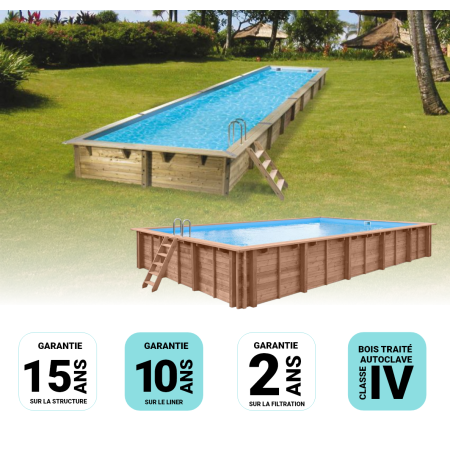 Couloir de nage Piscine Bois UBBINK LINEA 1550x350x155cm Liner Bleu 