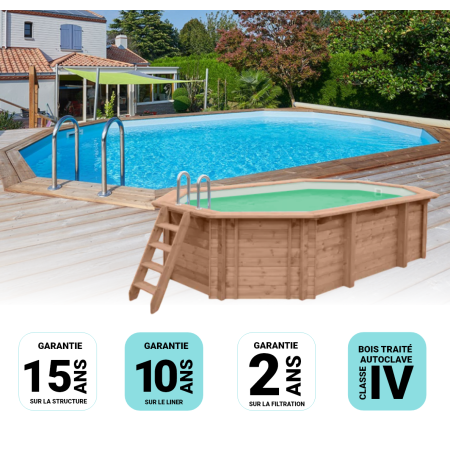 Piscine bois MAEVA Octogonale Allongée 649x349x150cm 