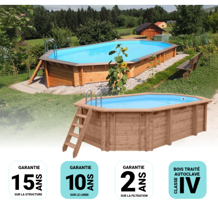 Piscine bois Allongée UBBINK AQUABELLE 750x400x130cm Liner Bleu