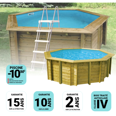 Piscine Bois Ronde UBBINK Sunwater All in ONE 410 - H120cm - Liner bleu 50/100ème
