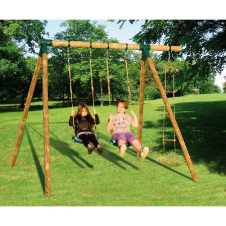 Portique en Bois CHEYENNE 2 balançoires + 1 échelle L270xP260 - LEKINGSTORE