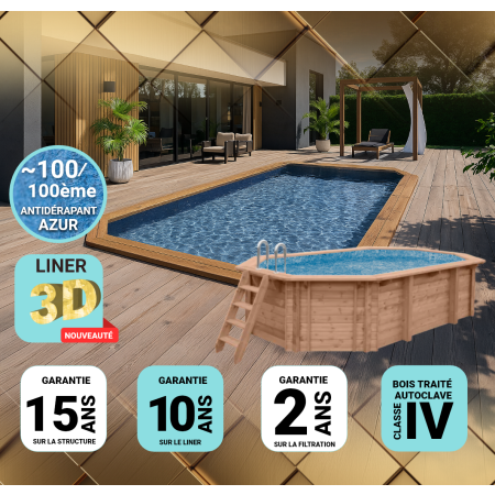 Piscine bois Allongée UBBINK PREMIUM 550x355x120cm Liner Relief 3D