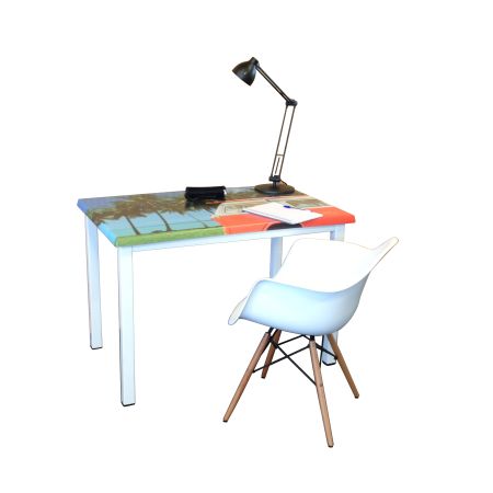 Bureau 110x70 cm Décor Hawai Pied Blanc