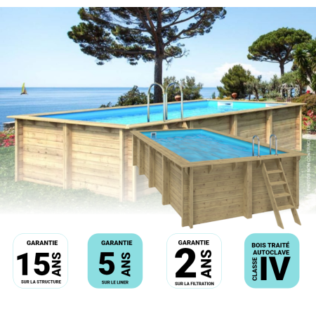 Piscine bois Rectangulaire ELLY 620x320x131cm  Liner Bleu