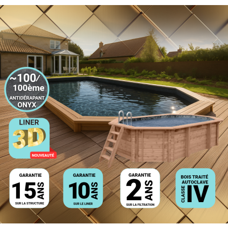 Piscine bois Allongée UBBINK PREMIUM 860x470x130cm Liner Relief 3D-AZURE